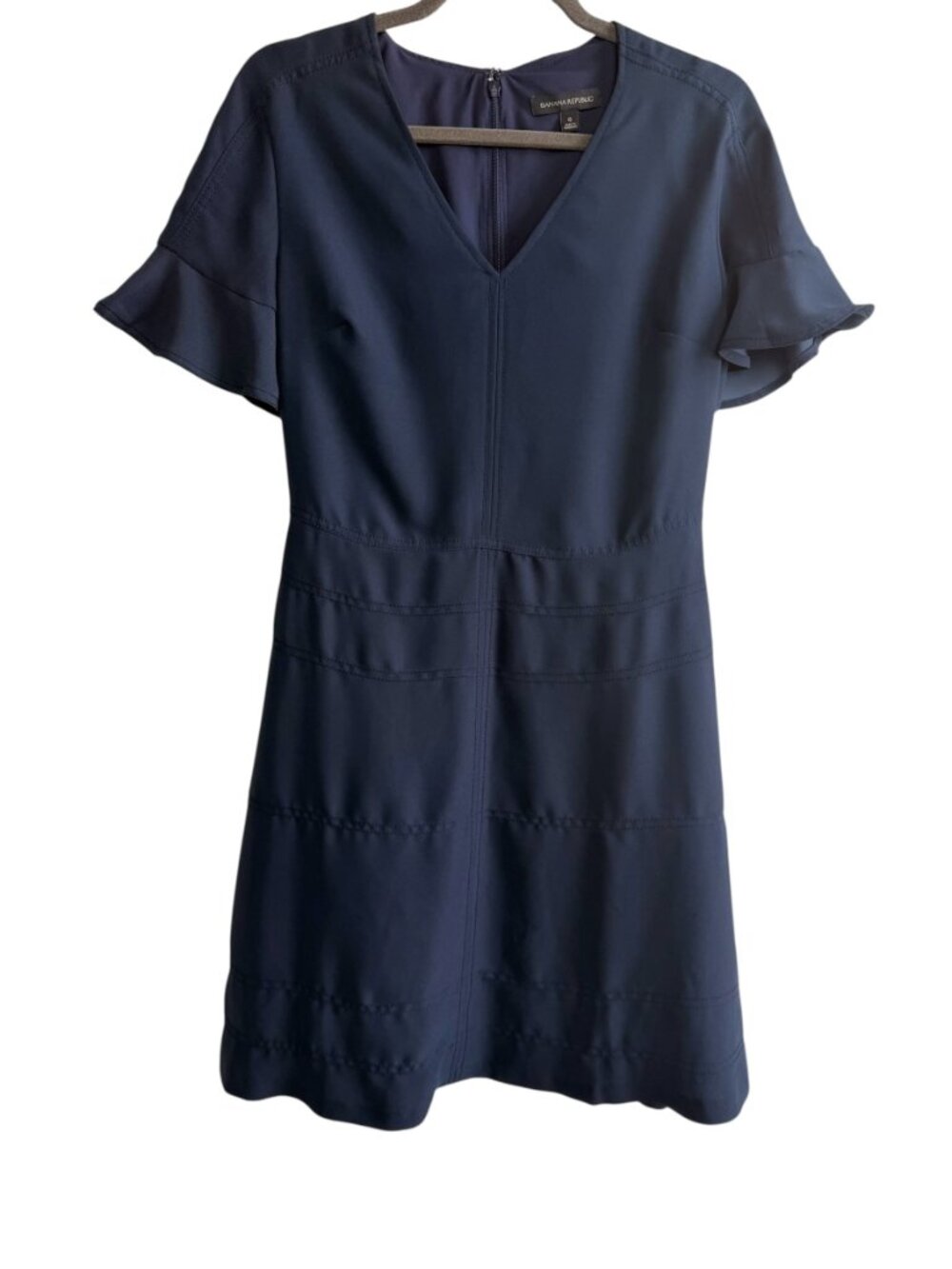 Banana Republic Navy Flutter Sleeve V-Neck A-Line Dress Size 6 Lined Pockets